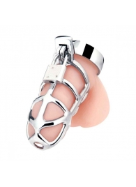 Серебристая металлическая клетка для члена с замком Enslave Cock Cage - BlueLine - купить с доставкой в Миассе