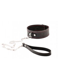 Черный широкий ошейник с красной строчкой и поводком - Crazy Handmade - купить с доставкой в Миассе