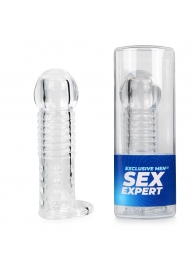 Прозрачная рельефная насадка-реалистик с петлей для мошонки - 13,5 см. - Sex Expert - в Миассе купить с доставкой