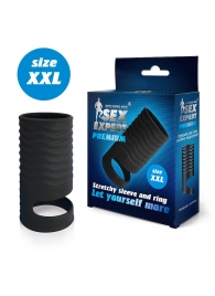 Черная открытая насадка на пенис с кольцом для мошонки XXL-size - 9,4 см. - Sex Expert - в Миассе купить с доставкой