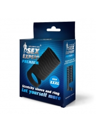 Черная открытая насадка на пенис с кольцом для мошонки XXXL-size - 9,9 см. - Sex Expert - в Миассе купить с доставкой