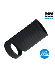 Черная открытая насадка на пенис с кольцом для мошонки XXXL-size - 9,9 см. - Sex Expert - в Миассе купить с доставкой