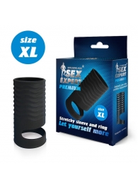 Черная открытая насадка на пенис с кольцом для мошонки XL-size - 8,9 см. - Sex Expert - в Миассе купить с доставкой