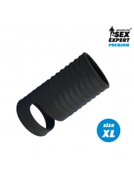 Черная открытая насадка на пенис с кольцом для мошонки XL-size - 8,9 см. - Sex Expert - в Миассе купить с доставкой