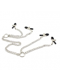 Серебристые зажимы для сосков и половых губ на тонкой цепочке - Notabu - купить с доставкой в Миассе