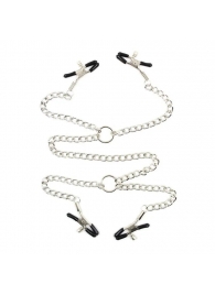 Серебристые зажимы для сосков и половых губ на тонкой цепочке - Notabu - купить с доставкой в Миассе