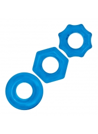 Комплект из трех голубых колец для эрекции 3-Pack Nuts   Bolts Stretch Cock Ring Set - BlueLine - в Миассе купить с доставкой