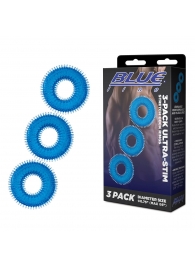 Комплект из трех голубых колец для эрекции 3-Pack Ultra-Stim Stretch Cock Rings - BlueLine - в Миассе купить с доставкой