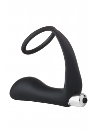 Черное эрекционное кольцо с вибропробкой Vibrating Anal Plug With Cockring - Dream Toys - в Миассе купить с доставкой