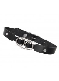 Черный кожаный ошейник со связанными кольцами - Pecado - купить с доставкой в Миассе