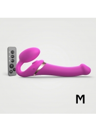Ярко-розовый безремневой страпон Multi Orgasm Size M с клиторальной стимуляцией - Strap-on-me - купить с доставкой в Миассе