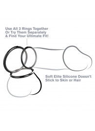 Набор из трех черных эрекционных колец Silicone 3-Ring Stamina Set - Pipedream - в Миассе купить с доставкой