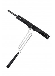 Черный кожаный ошейник-воротник с поводком - Pecado - купить с доставкой в Миассе