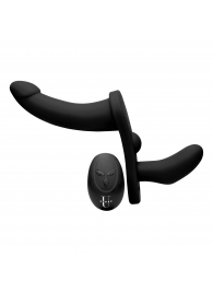 Черный вибрострапон Double Take 10X Double Penetration Vibrating Strap-on Harness - XR Brands - купить с доставкой в Миассе