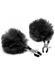 Зажимы для сосков с черным помпонами Pom Pom Nipple Clamps - XR Brands - купить с доставкой в Миассе