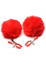 Красные зажимы на соски с помпонами Pom Pom - XR Brands - купить с доставкой в Миассе