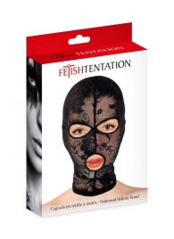 Черная кружевная маска на голову с отверстиями для глаз и рта - Fetish Tentation - купить с доставкой в Миассе