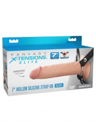 Телесный полый страпон на черных ремнях Hollow Silicone Strap-on - 17,8 см. - Pipedream - купить с доставкой в Миассе
