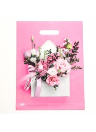 Розовый пакет с цветочным принтом и вырубной ручкой (40х31 см) - Сима-Ленд - купить с доставкой в Миассе