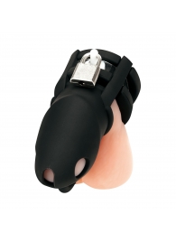 Черная клетка для пениса Silicone Small 2 in Cock Cage With Ball Divider - BlueLine - купить с доставкой в Миассе