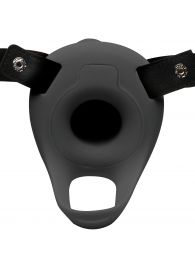 Черный полый страпон с вибрацией 2’’ Erection 28X Smooth Vibrating Silicone Penis Sheath - XR Brands - купить с доставкой в Миассе