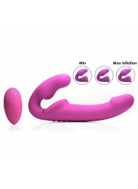 Розовый безремневой страпон с вибрацией и функцией расширения Inflatable Ergo-Fit Strapless Strap-On - XR Brands - купить с доставкой в Миассе