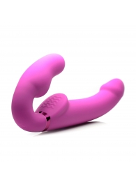 Розовый безремневой страпон с вибрацией и функцией расширения Inflatable Ergo-Fit Strapless Strap-On - XR Brands - купить с доставкой в Миассе