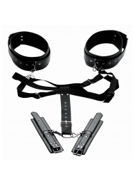 Черная бондажная система Acquire Easy Access Thigh Harness with Wrist Cuffs - XR Brands - купить с доставкой в Миассе