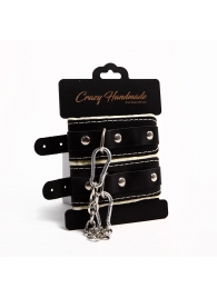 Черные скругленные наручники с мягкой бежевой подкладкой - Crazy Handmade - купить с доставкой в Миассе