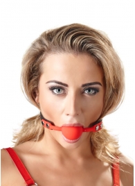Силиконовый кляп-шар на чёрных ремешках Red Gag silicone - Orion - купить с доставкой в Миассе