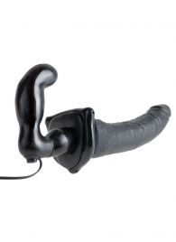 Черный страпон с вагинальной пробкой Deluxe Vibrating Penetrix Strap-On - 19 см. - Pipedream - купить с доставкой в Миассе
