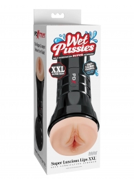 Телесный мастурбатор-вагина в черной колбе Super Luscious Lips XXL - Pipedream - в Миассе купить с доставкой