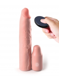 Телесная вибронасадка на член 3  Vibrating Mega X-tension with Remote - 22,9 см. - Pipedream - в Миассе купить с доставкой