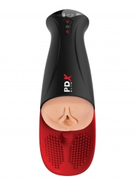 Телесный мастурбатор-вагина в черной колбе с вибрацией Fuck-O-Matic Pro XL - Pipedream - в Миассе купить с доставкой