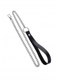 Поводок с ручкой из черной натуральной кожи и карабином для ошейника - Pecado - купить с доставкой в Миассе