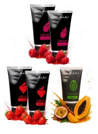 Набор из 5 съедобных лубрикантов JUJU (клубника х 2, малина х 2, тропические фрукты) - JuJu - купить с доставкой в Миассе