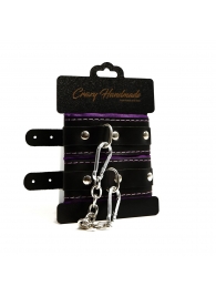 Черно-фиолетовые скругленные наручники с мягкой подкладкой - Crazy Handmade - купить с доставкой в Миассе