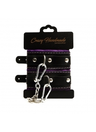 Черно-фиолетовые скругленные наручники с мягкой подкладкой - Crazy Handmade - купить с доставкой в Миассе