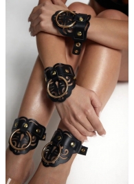 Черные кожаные оковы с резными узорами и клепками - Crazy Handmade - купить с доставкой в Миассе