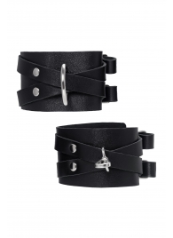 Черные кожаные оковы с двумя перекрёстными ремешками - Pecado - купить с доставкой в Миассе