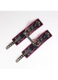 Черные кожаные оковы с розовой строчкой - Crazy Handmade - купить с доставкой в Миассе