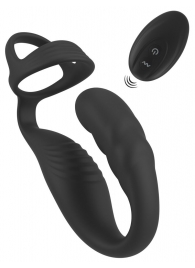 Черное эрекционное кольцо со стимуляцией промежности и анальной пробкой Cock Ring with RC Prostate Plug - Orion - в Миассе купить с доставкой