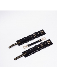 Черный кожаные оковы с узорами и золотистой фурнитурой - Crazy Handmade - купить с доставкой в Миассе