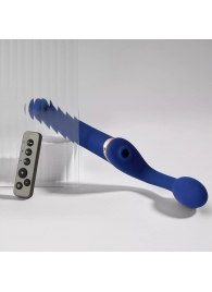 Синий безремневой страпон Multi Orgasm Bendable Strap-On size L с клиторальной стимуляцией - Strap-on-me - купить с доставкой в Миассе