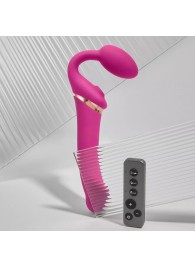 Ярко-розовый безремневой страпон Multi Orgasm Bendable Strap-On size XL с клиторальной стимуляцией - Strap-on-me - купить с доставкой в Миассе