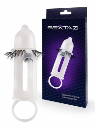 Эластичная насадка на пенис с подхватом мошонки и стимулирующими «ресничками» - Sextaz - в Миассе купить с доставкой