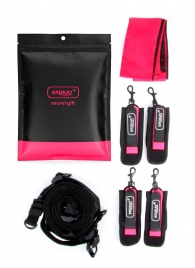 Черно-розовый эротический набор: фиксатор, оковы, наручники, повязка - Erokay - купить с доставкой в Миассе