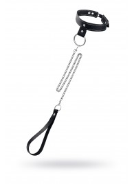 Черный узкий однослойный ошейник с серебристым поводком-цепочкой - Pecado - купить с доставкой в Миассе