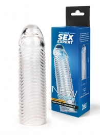Прозрачная закрытая насадка на пенис с ребрышками - 16 см. - Sex Expert - в Миассе купить с доставкой