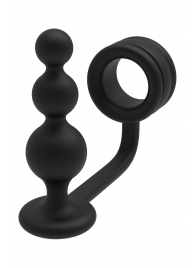 Черное эрекционное кольцо с анальной елочкой Cockring With Beaded Anal Plug - Dream Toys - в Миассе купить с доставкой